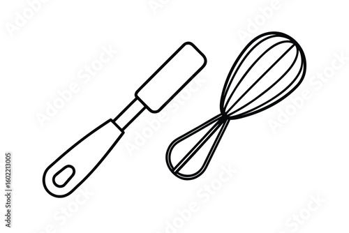 Spatula And Whisk Line Art
