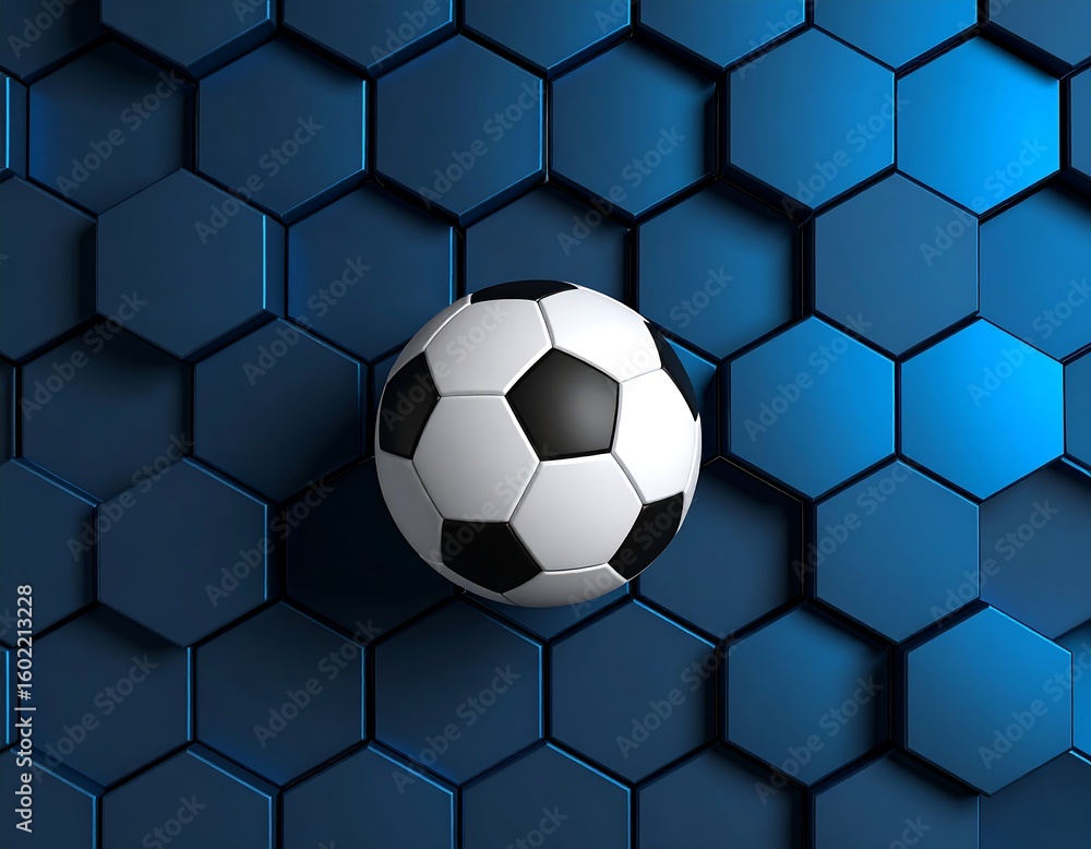 Fototapeta premium Soccer ball on a hexagonal blue background