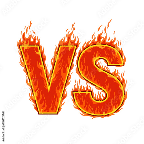 Fiery VS Letters Graphic Symbolizing Intense Competition and Rivalry with Burning Flames