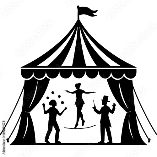 Dynamic Circus Performance Under Big Top Tent with Acrobats and Entertainers