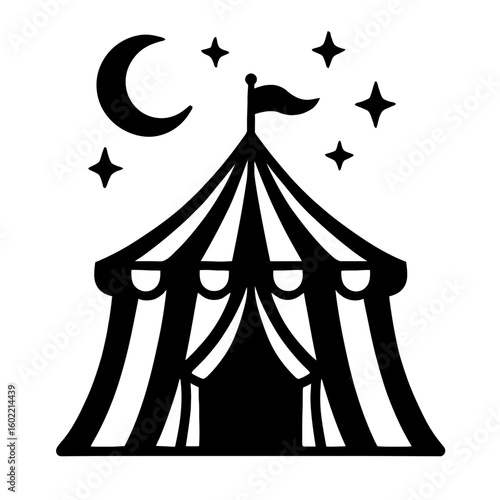 Enchanting Circus Tent at Night with Moon and Sparkling Stars