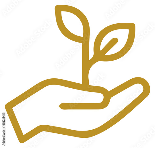 Golden Hand Nurturing a Young Plant Emblem of Sustainable Growth and Care
