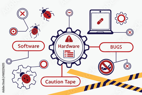 Understanding the relationship between software, hardware, and bugs in a tech environment, highlighting the role of caution measures for effective troubleshooting