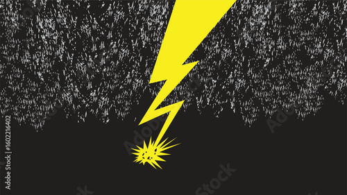 Striking Yellow Lightning Bolt Against Dark Sketched Background for Dynamic Visual Impact