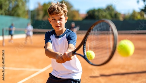 Young tennis player in action on a court