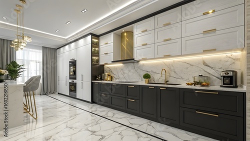 Sophisticated Kitchen with Dark Lower Cabinets and Light Upper Cabinets and Marble Backsplash