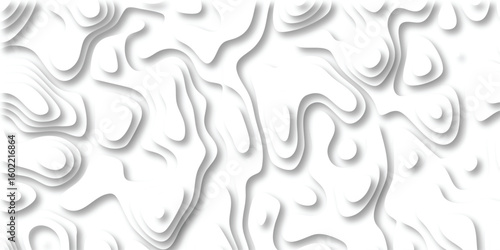 Abstract white topographic map illustration with layered paper cutout effect ideal for backgrounds and design elements