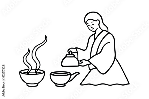 Line Art Of A Tea Ritual