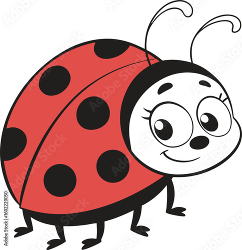 Smiling Ladybug Cartoon Vector – Cute Insect Character Illustration for Kids