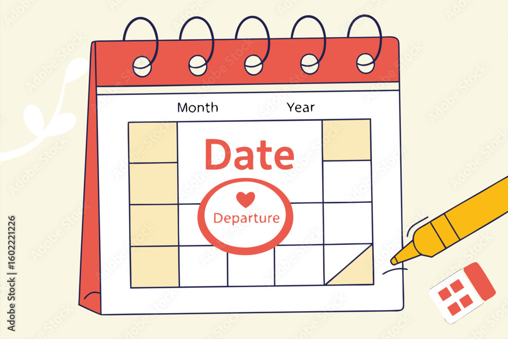 Fototapeta premium Marking important departure date on a calendar with a bright yellow pen while planning future travel or event