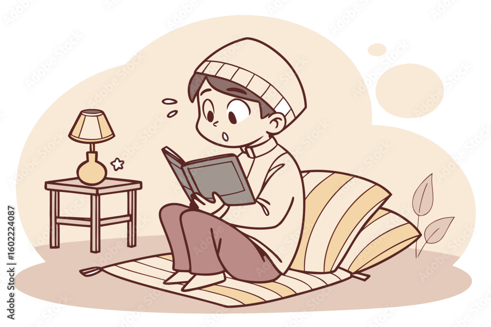 Young person reading a book in a cozy indoor setting with warm lighting and a comfortable cushion while immersed in a story Young person reading a book in a cozy indoor setting with warm lighting and a comfortable cushion while immersed in a story