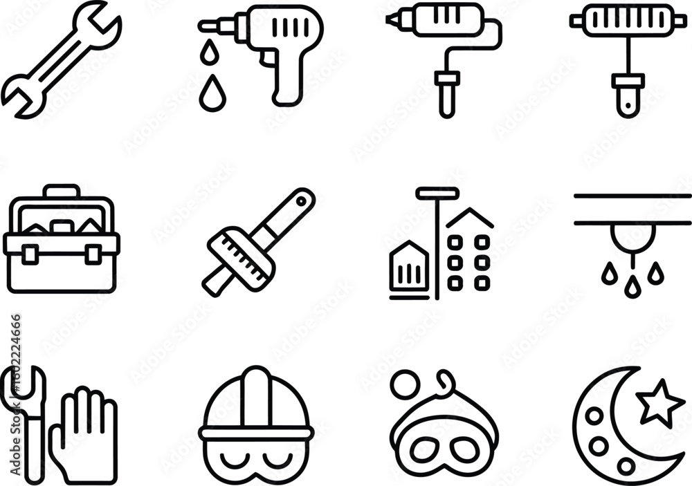 Fototapeta premium Collection of hand drawn icons representing tools and construction elements