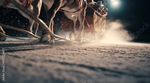 Santa's sleigh making a soft, magical landing on a snow-covered rooftop at night, radiating holiday wonder and Christmas joy. Perfect for seasonal, fantasy, or festive themes.

