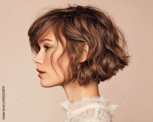 Stylish Textured Bob Hairstyle on Female Model with Soft Features