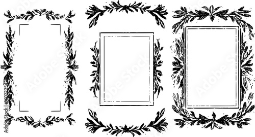 Hand drawn ink vintage frames. Stamp or letter mark frames for greeting cards, wedding, birthday party, invitations in italian or greek marine sea coastal style. Minimalist coquette vector borders