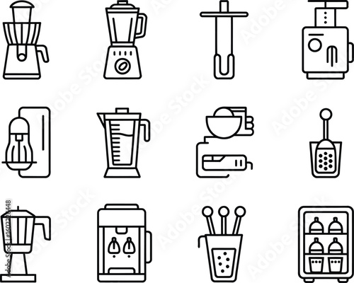 Collection of kitchen appliances and gadgets hand drawn icons