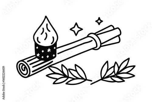 Candle And Cinnamon Sticks Illustration