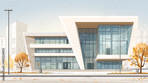 Modern educational building facade isolated on transparent background