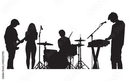 Band Silhouette Performing Live  Music Group Vector Art