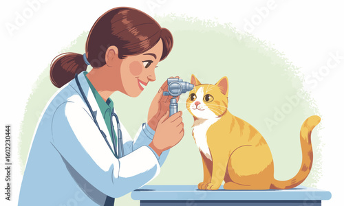 Friendly Veterinarian Examining a Cat Vector Illustration for Pet Care