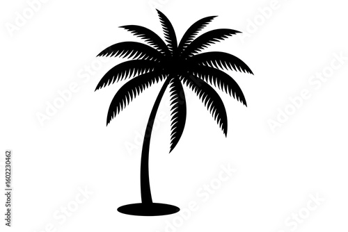 Minimalist Black Palm Tree Silhouette Isolated on White Background - Tropical Icon
