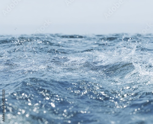 Light blue ocean waves with splashes