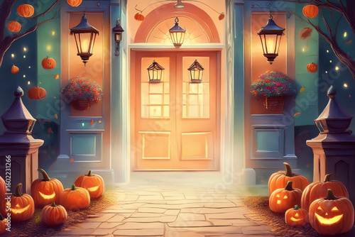ハロウィン　かぼちゃと玄関