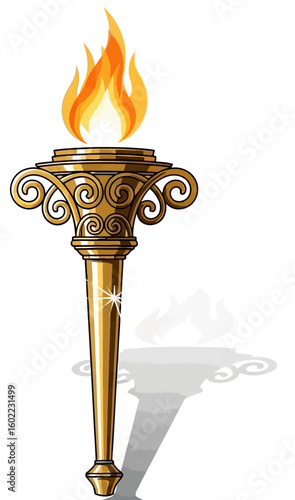 Illustration of an Ornate Gold Torch with Flame Vector Symbol for Victory and Achievement