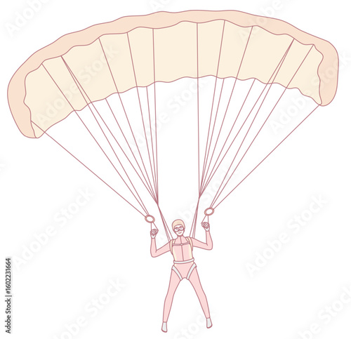 An illustration of a skydiver safely descending with a colorful parachute, capturing a thrilling adventure