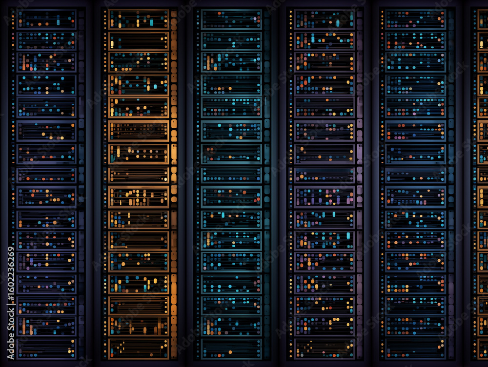 Fototapeta premium Dynamic server room showcasing data processing, technology, and digital transformation for modern businesses