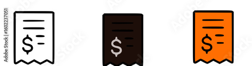 Three simple illustrations of receipts in different colors.
