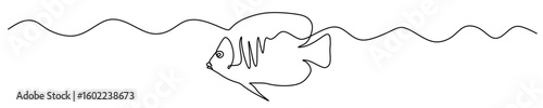 continuous line art of a saltwater fish swimming on the surface of the water.