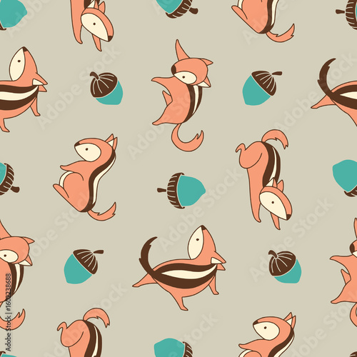 Vector Seamless Pattern of Chipmunk Animal Nut Background for Fashion Wrapping Print Fabric Surface