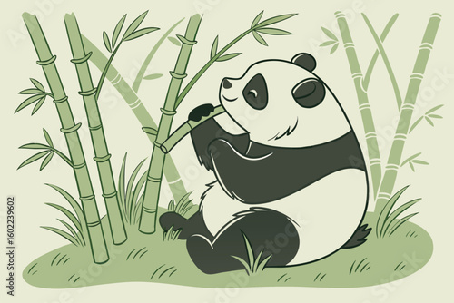 Panda enjoys bamboo in a serene bamboo grove during a peaceful afternoon in a lush green habitat with soft sunlight filtering through the trees