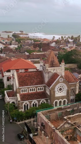 Aerial Footage Of Galle Forts All Saints Church And Coastal Colonial Town