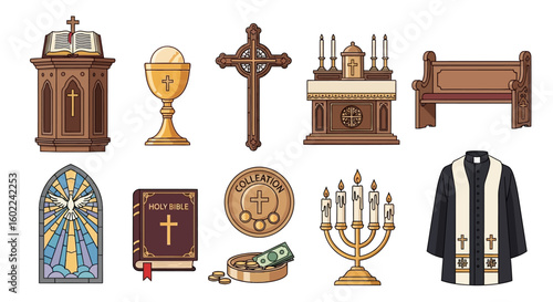 Christian Religious Symbols and Church Items Collection