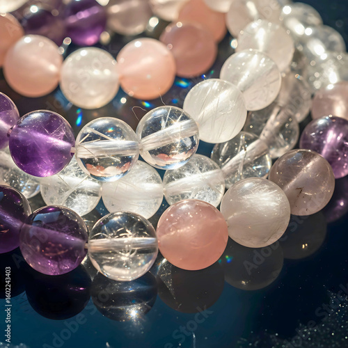 Crystal gemstone beaded bracelets in sunlight
