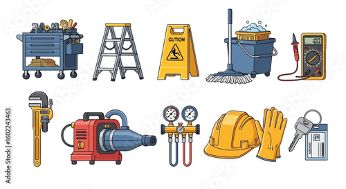 Collection of Construction and Maintenance Tools and Safety Equipment