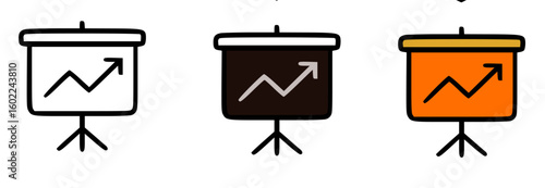 Three presentation boards showing upward trending graphs, in different colors.