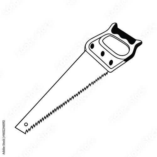 silhouette of a hand saw vector line art outline isolated on white background