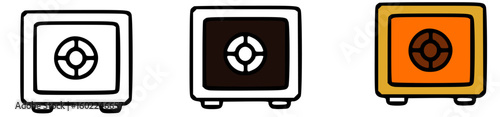 Three stylized safes, each with a different color scheme, are displayed.