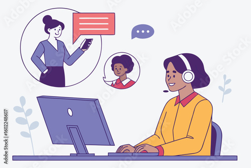 Engaging with customers through technology in a modern workspace setting during a busy workday