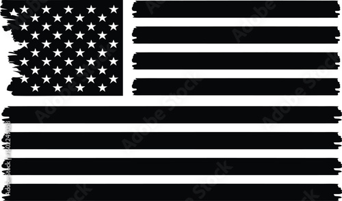 Black and white distressed American flag with white stars and horizontal stripes usa flag stars and stripes