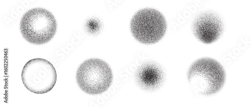 Dot grain spray gradient with noise or background pattern for vector shape and round brush. Abstract white effect with black paint or shadow dust. Stipple design for sand or texture.
