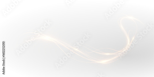 Neon, beam, curve, glowing, dynamic PNG with spark and golden glow. Shiny swirl PNG on transparent background. Overlay effect with magic flare, light trail, and futuristic wave design.