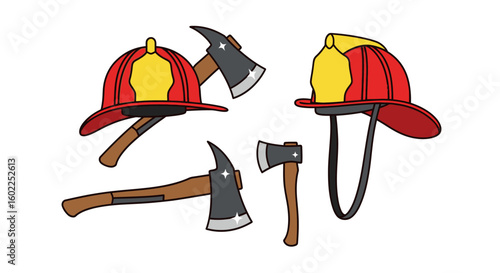 Firefighter Helmets and Axes Collection
