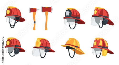 Firefighter Helmets and Axes Collection