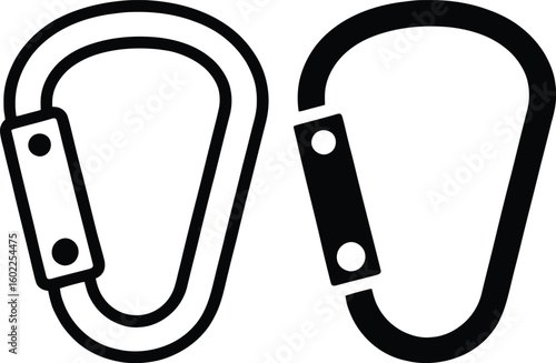 Two simple line art carabiners on a white background