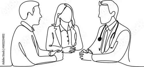 Doctor consults with a couple in a medical office meeting