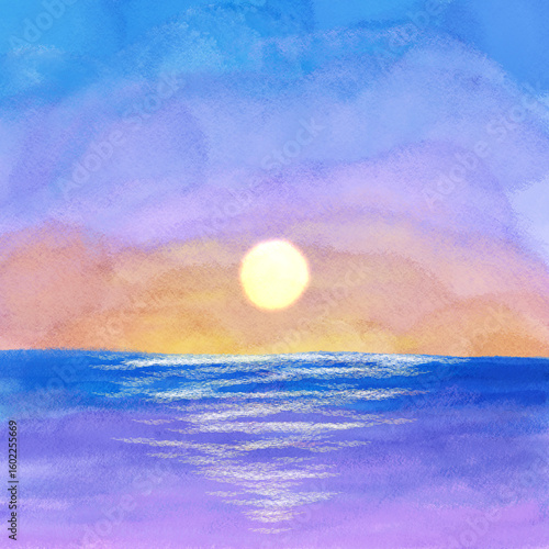 hand drawn painting sun and sea
